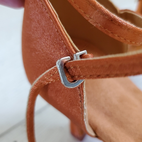 Bronze Orange Satin Open Toe Ballroom Dancing Shoes - Picture 8 of 8